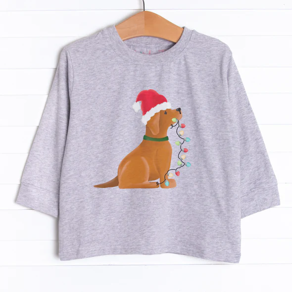 Kids girls long sleeve Christmas Dog Light T-Shirt