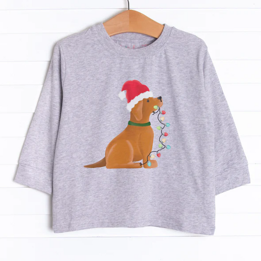 Kids girls long sleeve Christmas Dog Light T-Shirt