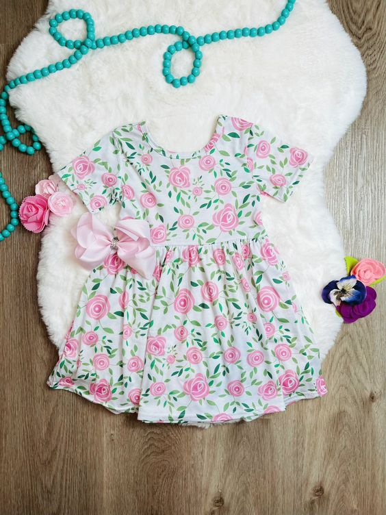 Baby girl pink floral short sleeve summer dress