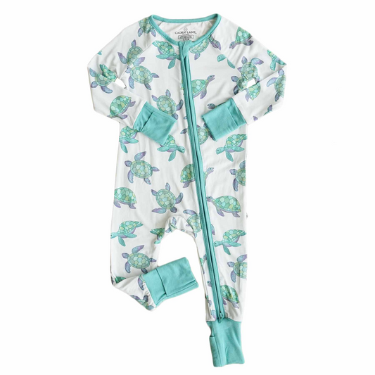 Wholesale sea turtle long sleeve zip romper