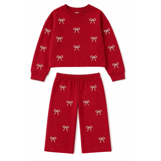 Toddle kids custom bow design girl long sleeve red color clothes wholesale price