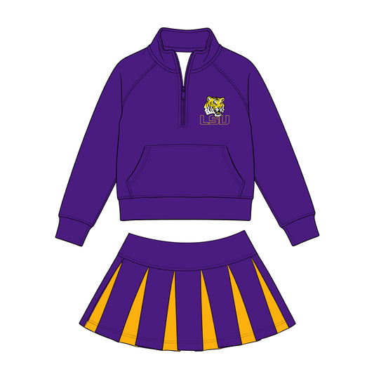 Kids long sleeve team pullover top matching skorts outfit wholesal factory price
