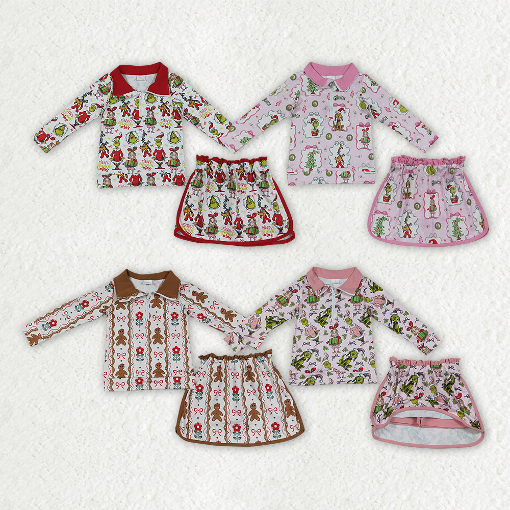 Christmas gingerbread pullover matching skort  girls long sleeve outfit