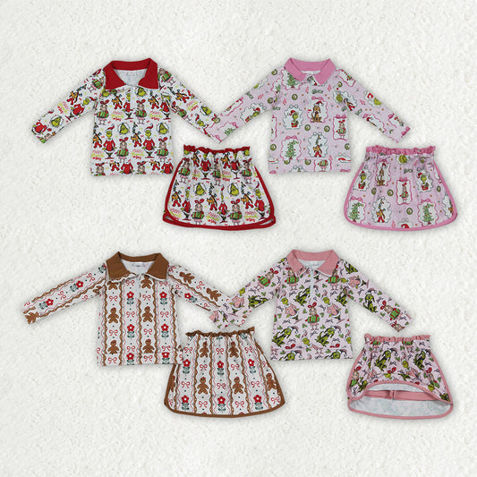 Christmas gingerbread pullover matching skort  girls long sleeve outfit