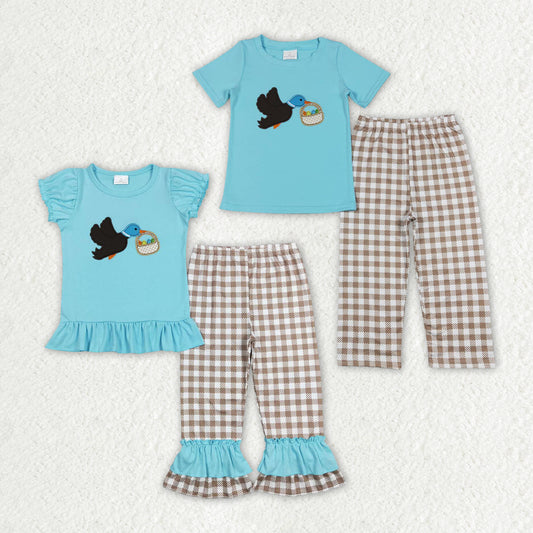 Sister brother Easter embroidery mallard duck egg outfit