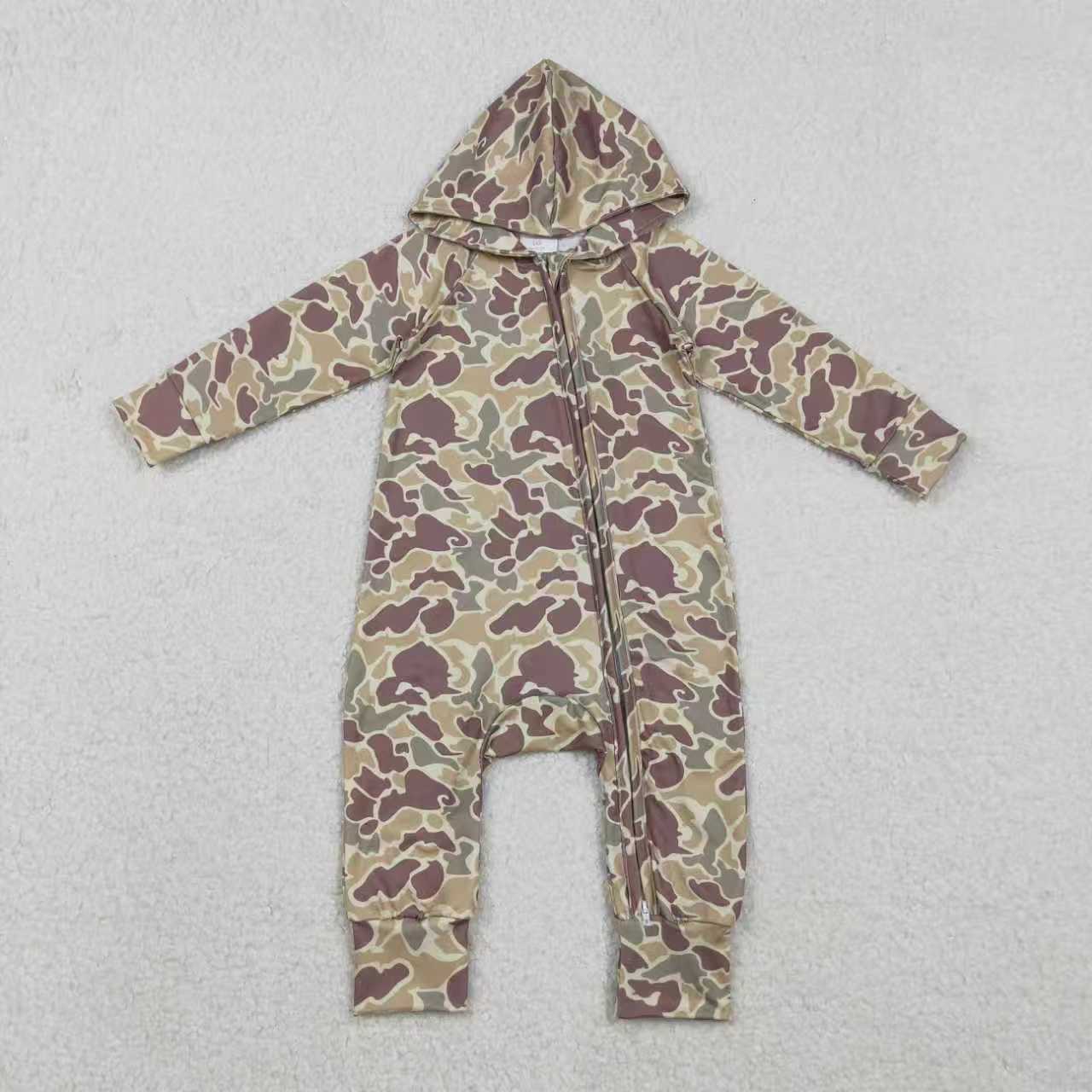 Toddle baby dark grey camo long sleeve hoodie romper