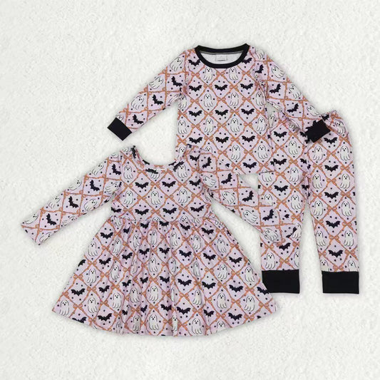 Halloween ghost bat kids long sleeve matching pajama set