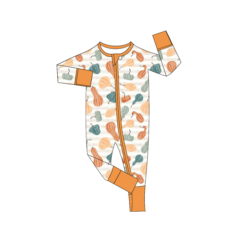 newborn baby girls fall pumpkin long sleeve zip romper