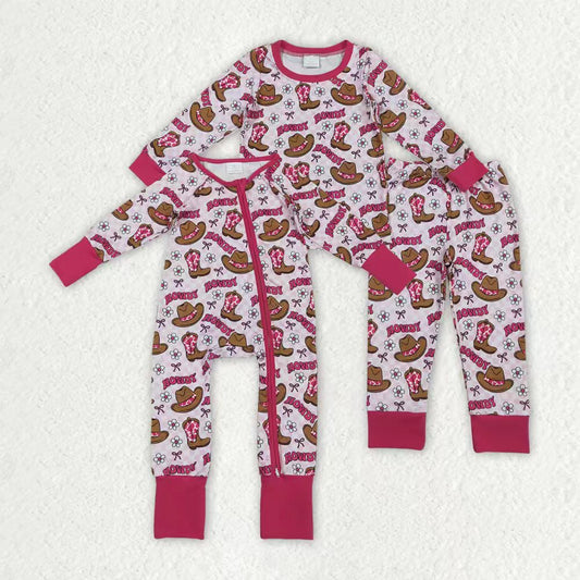 Western howdy design girls long sleeve matching outfit
