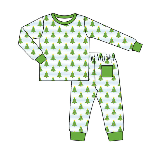 baby boy Christmas tree pajama set outfit