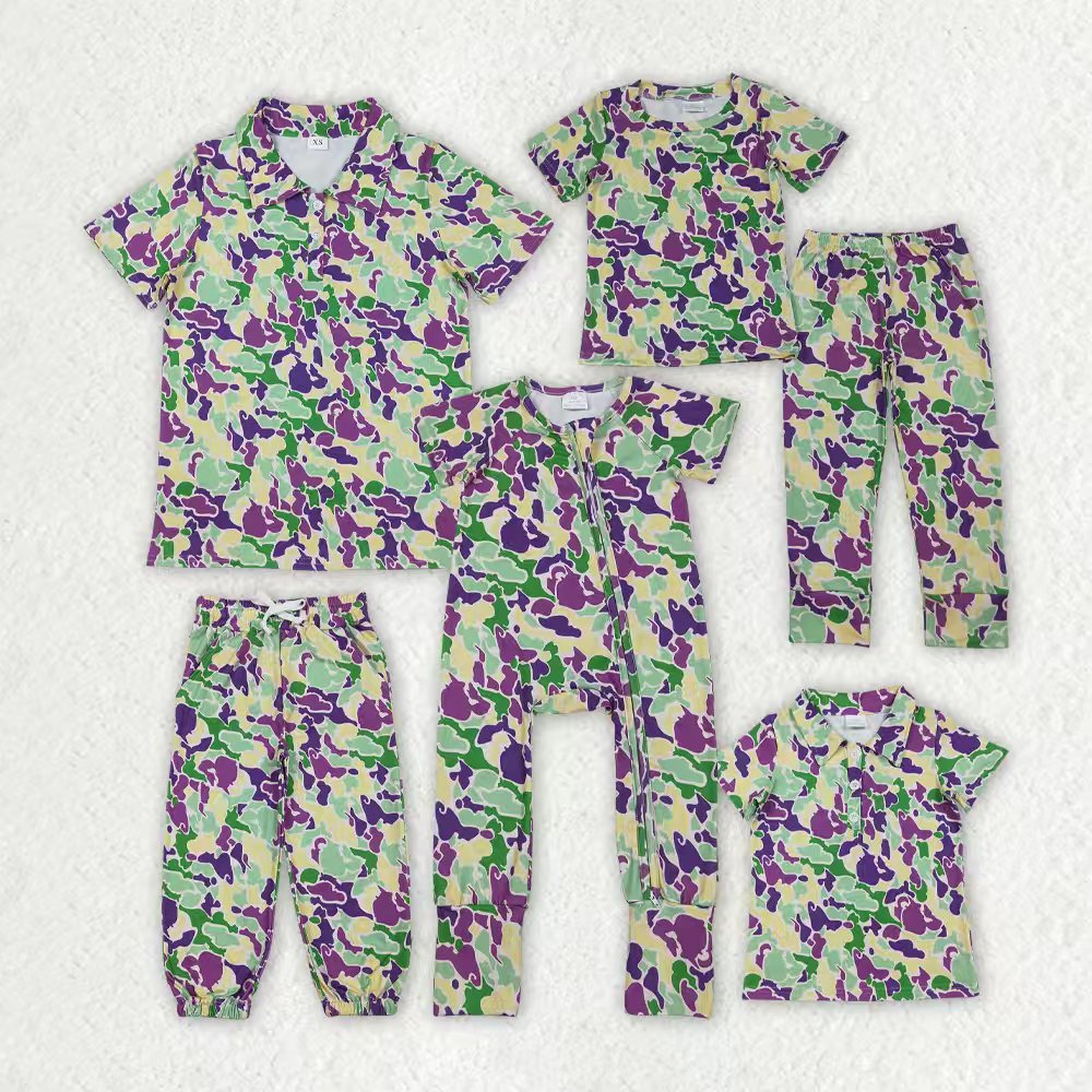 baby boy short sleeve Mardi Gras camo pajama set