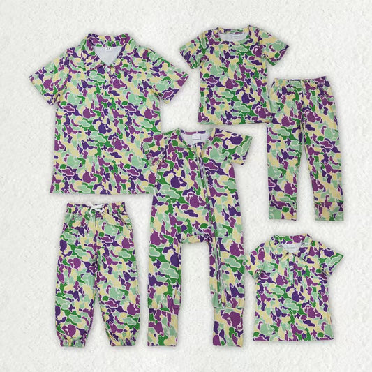 baby boy short sleeve Mardi Gras camo pajama set