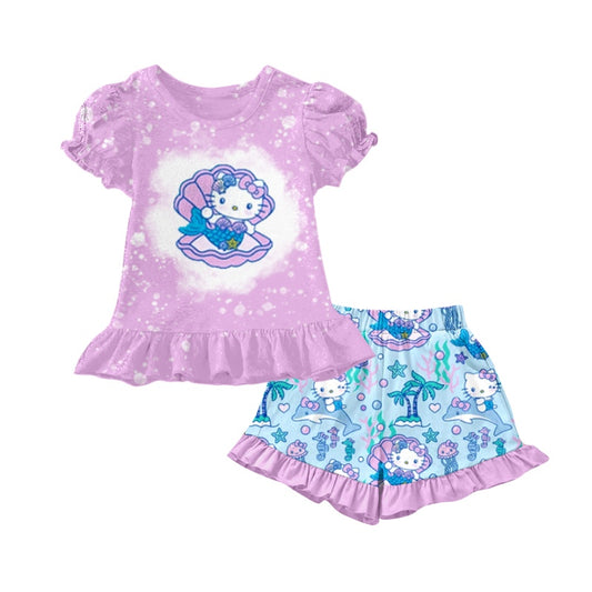baby girls short sleeve cartoon cat design outfit