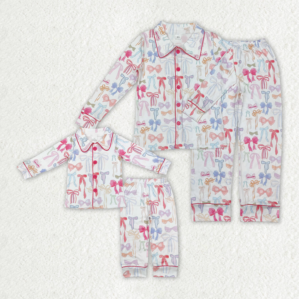 Mommy and Me colorful bow print long sleeve matching pajama set