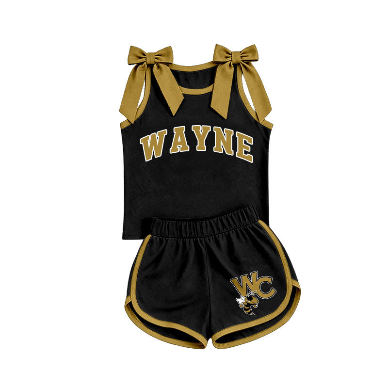 Custom team bow top matching shorts girls summer outfit