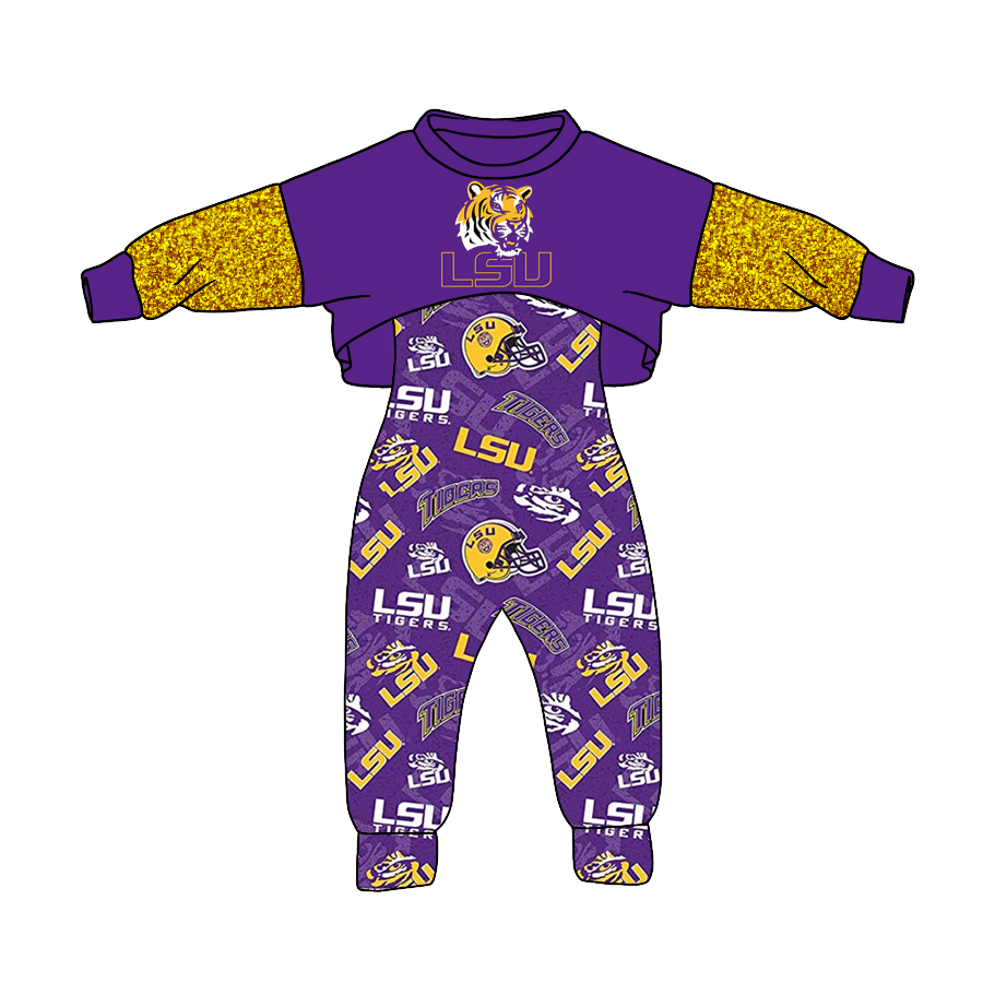 Girls game day tiger colleague team top suspender 2pcs clothes set