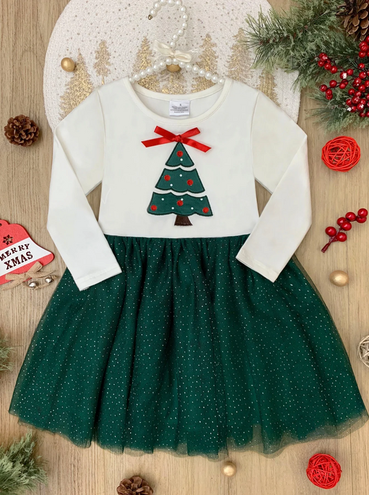 baby girls christmas tree long sleeve tulle dress