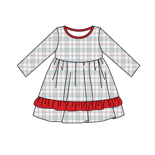 baby girl Christmas plaid long sleeve ruffle dress