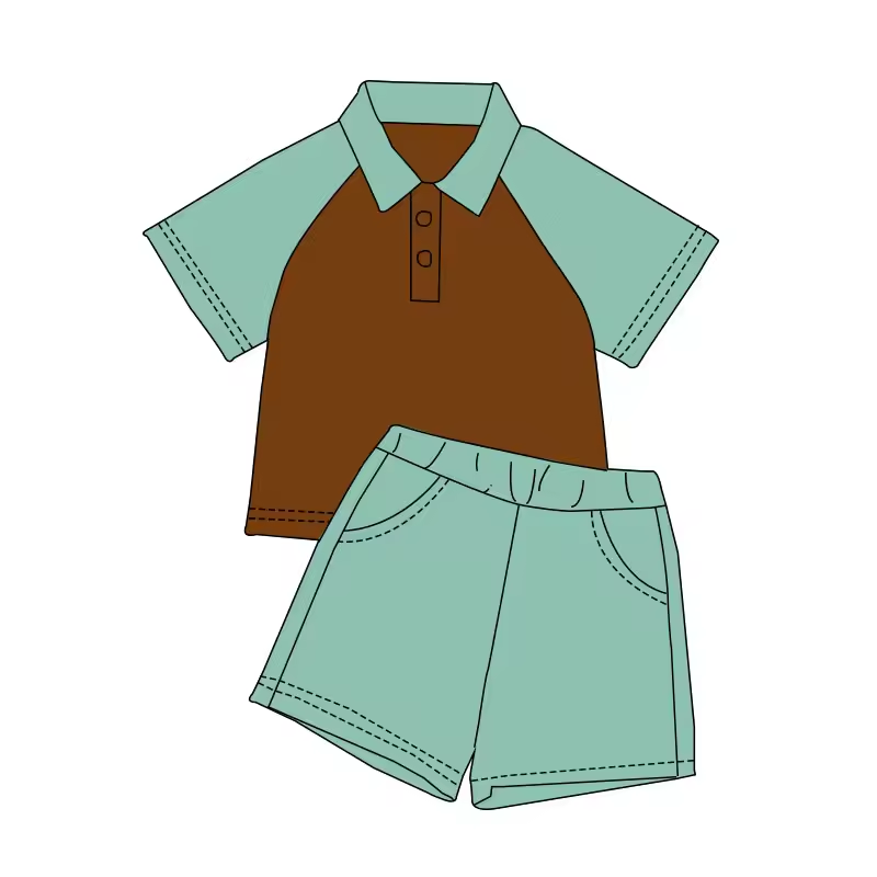 baby boy short sleeve green brown polo shirt outfit