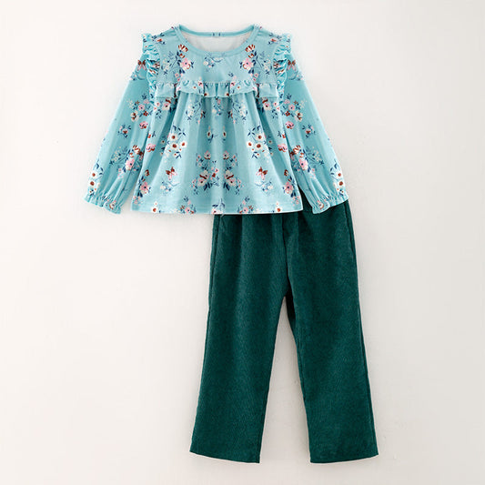 girl blue floral top matching legging clothing set