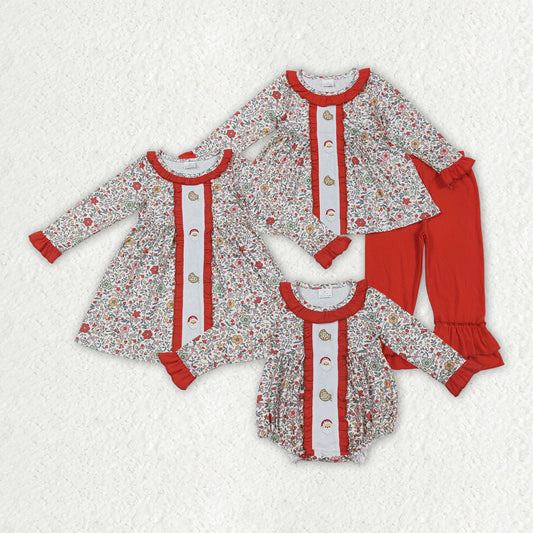 Embroidery Christmas Santa Cookie tunic top matching pants clothes