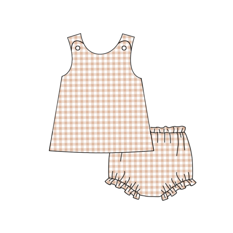 baby girl khaki gingham bummie set