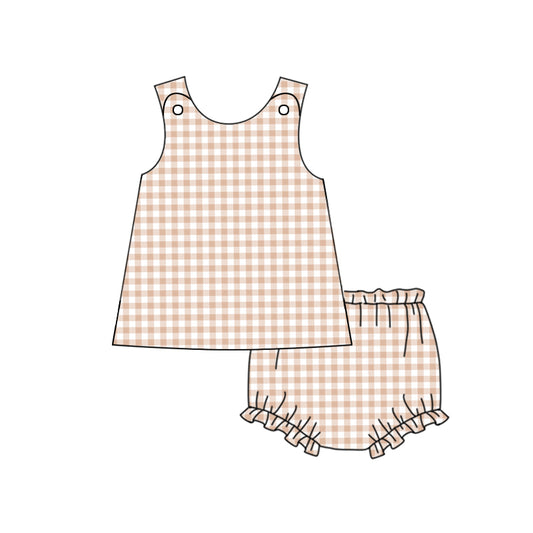 baby girl khaki gingham bummie set