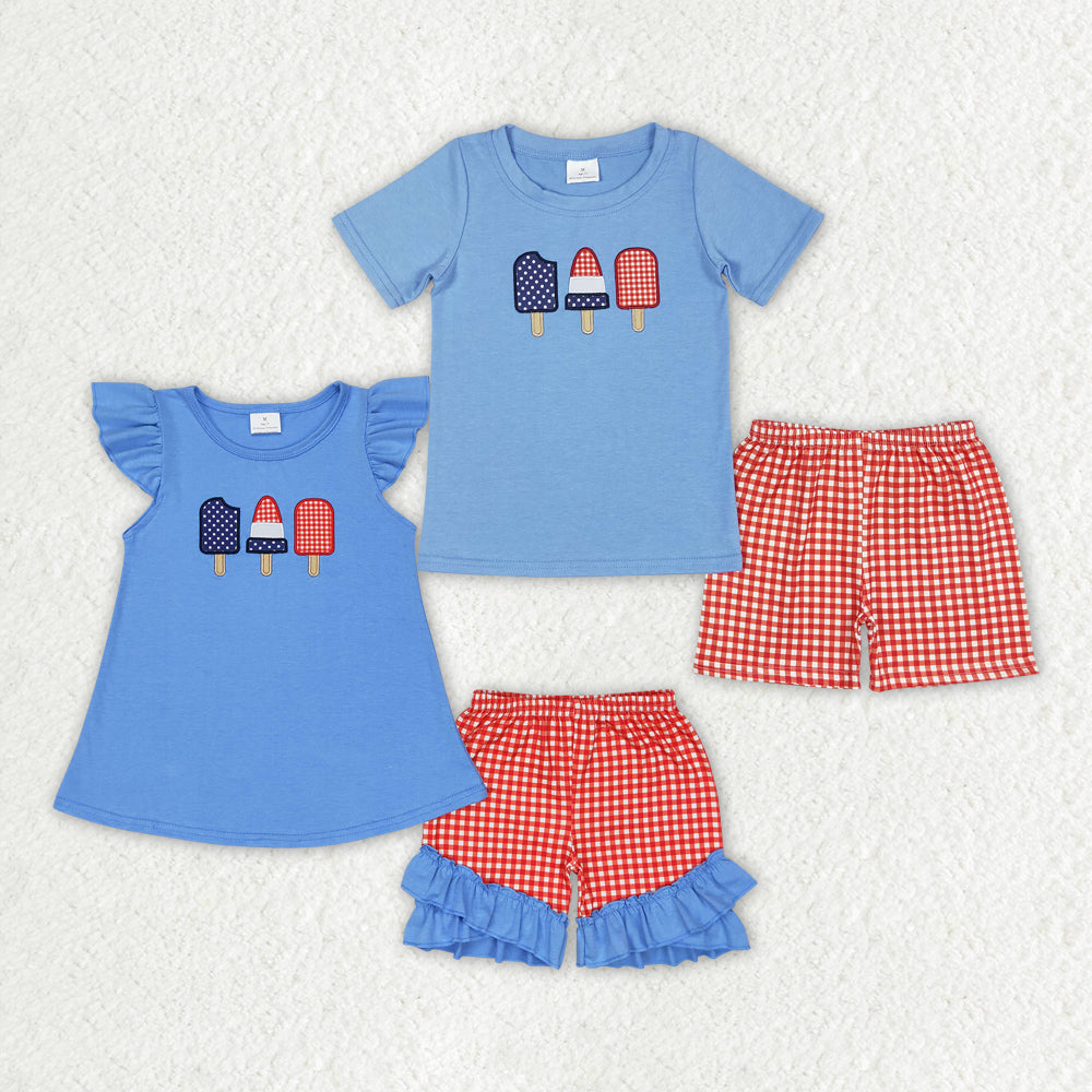 Sister brother july 4th embroidery popsicle outfit