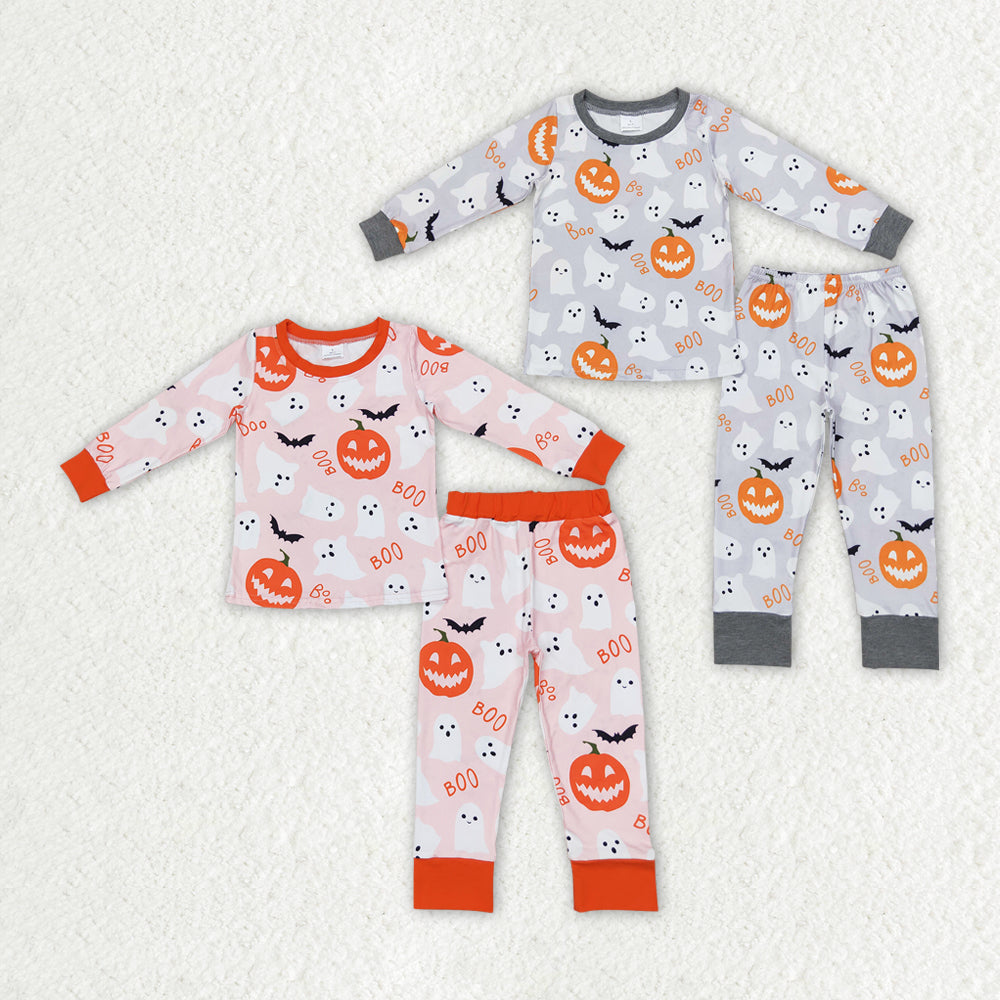 sister brother long sleeve halloween pumpkin ghost pajama set