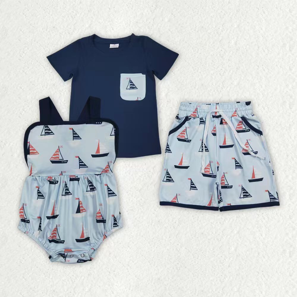 Sailboat top matching shorts boy summer outfit