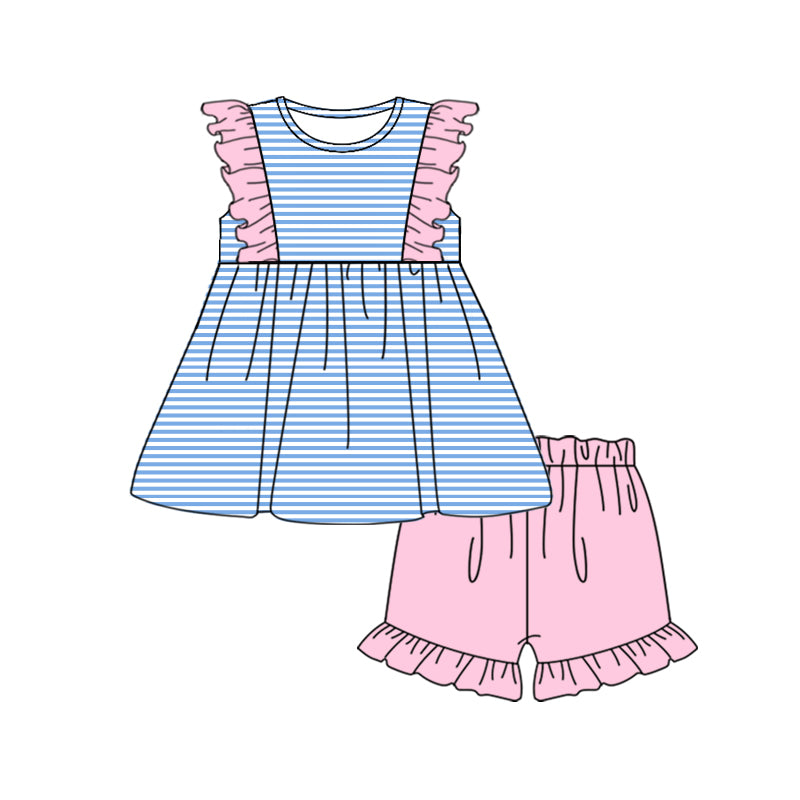 baby  girls blue stripes tunic top pink  shorts outfit