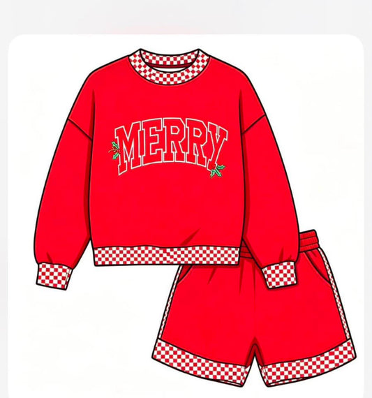 Custom Merry Christmas top matching shorts girl holiday outfit wholesale factory price