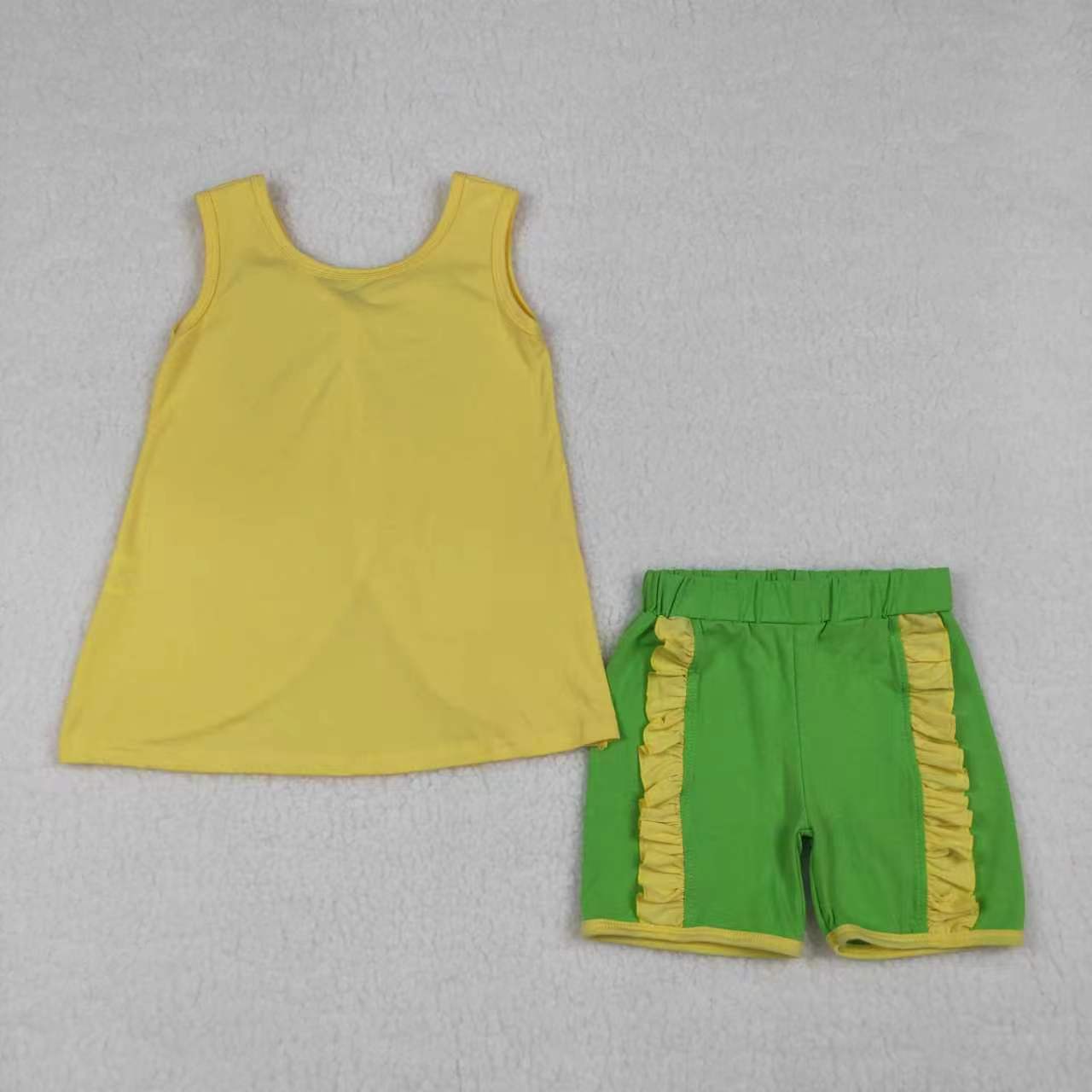 Yellow tank top matching shorts girl summer outfit
