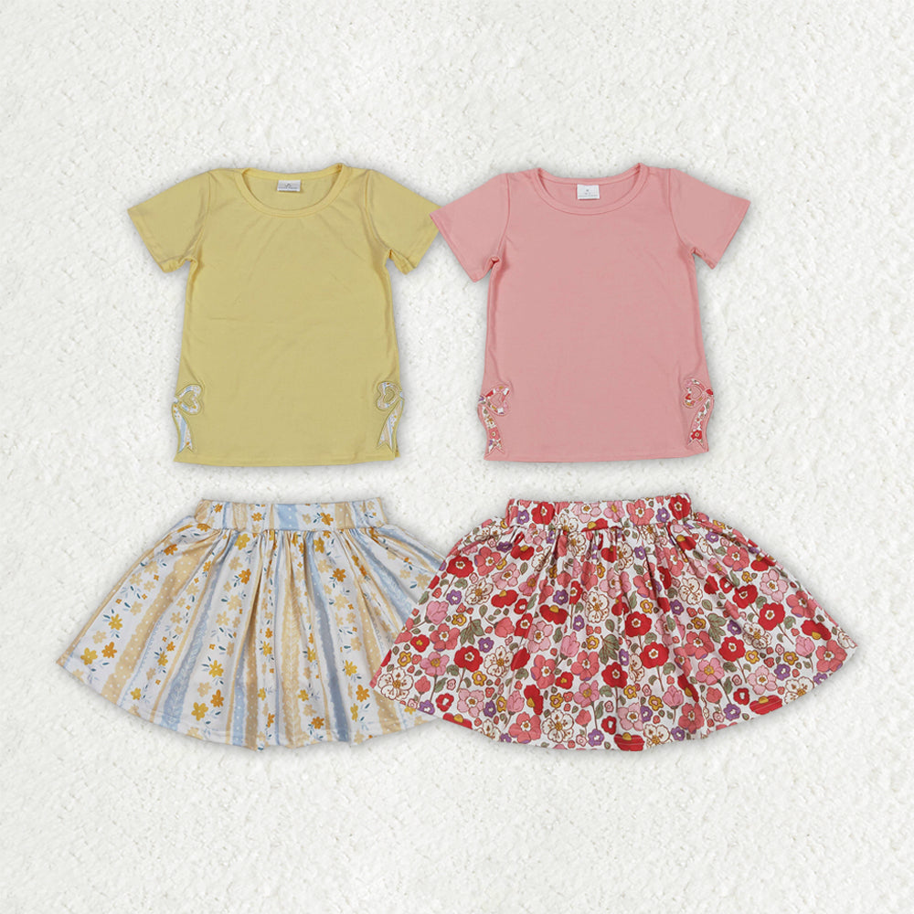 Baby girls embroidery yellowe top floral skirt shorts summer shorts outfit
