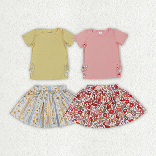 Baby girls embroidery yellowe top floral skirt shorts summer shorts outfit