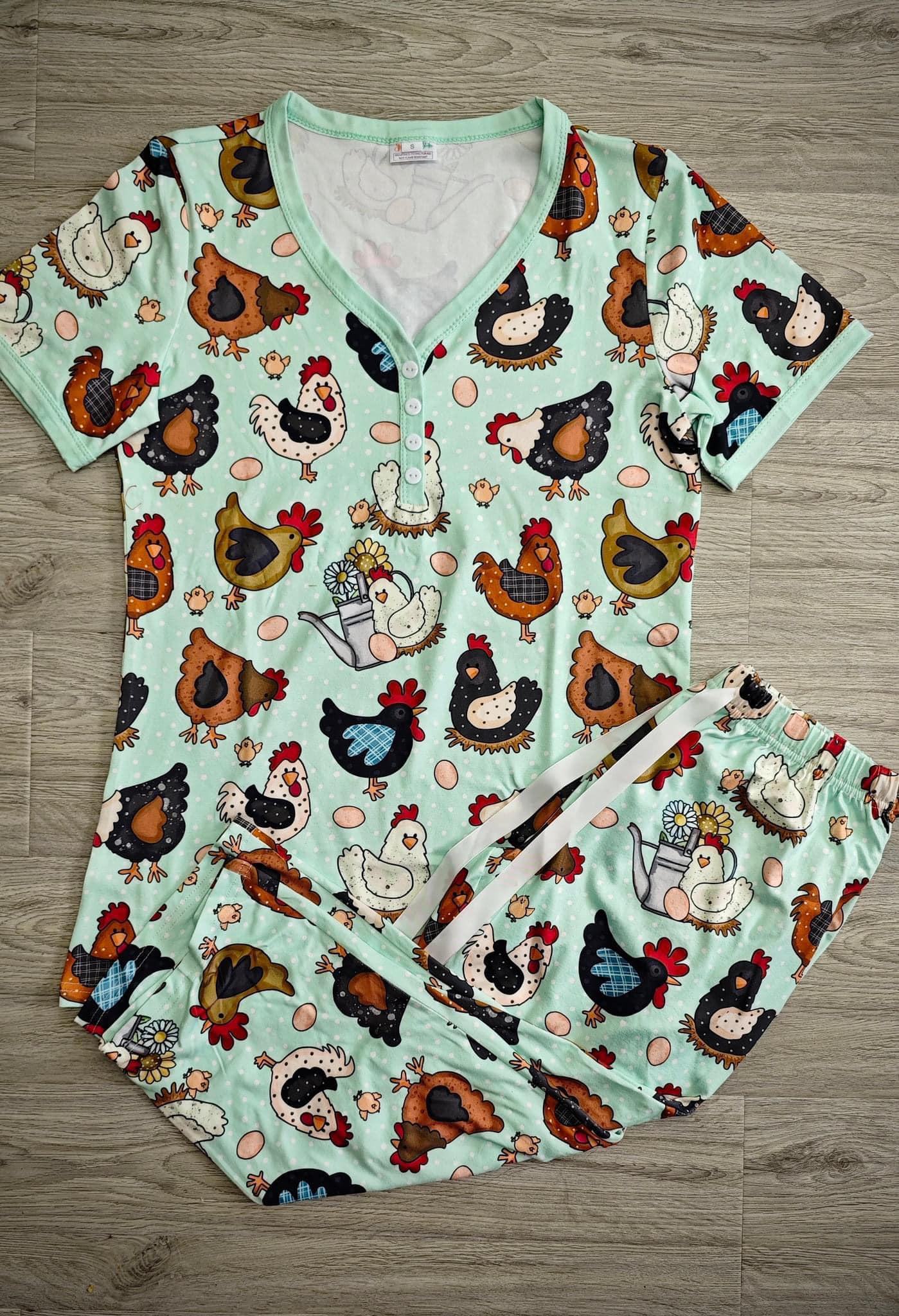 baby  girls farm chicken short sleeve pajama set