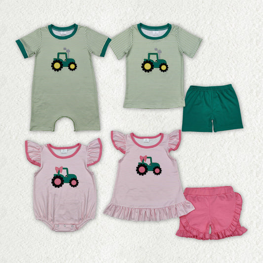 Sister brother embroidery farm tractor matching outfit preorder