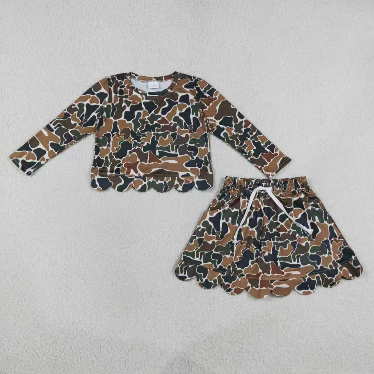 Dark grey camo top matching skorts girls summer outfit