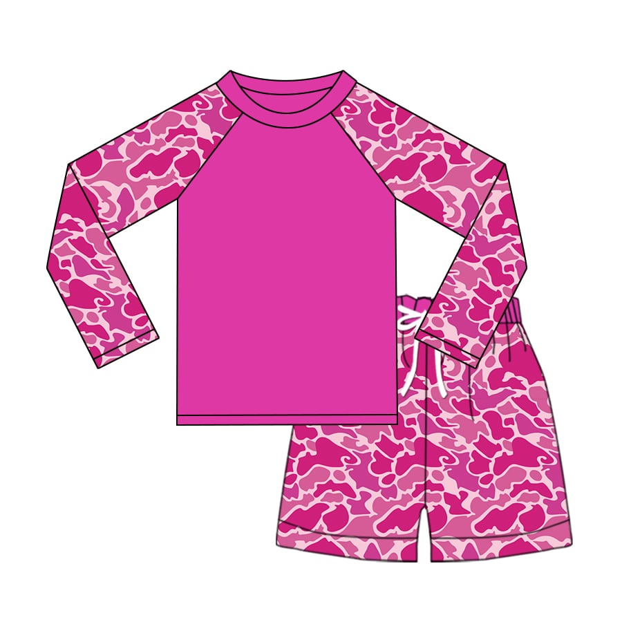 hot pink camo two pieces baby swimsuit