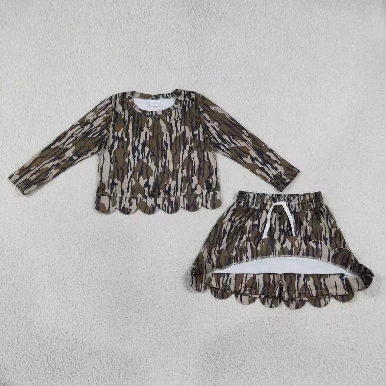 Dark grey camo top matching skorts girls summer outfit