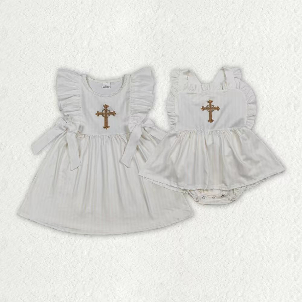 Embroidery Easter cross kids girls holiday dress
