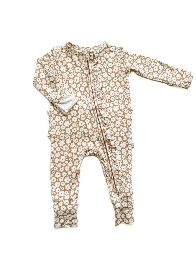 Flower design kids long sleeve zip romper