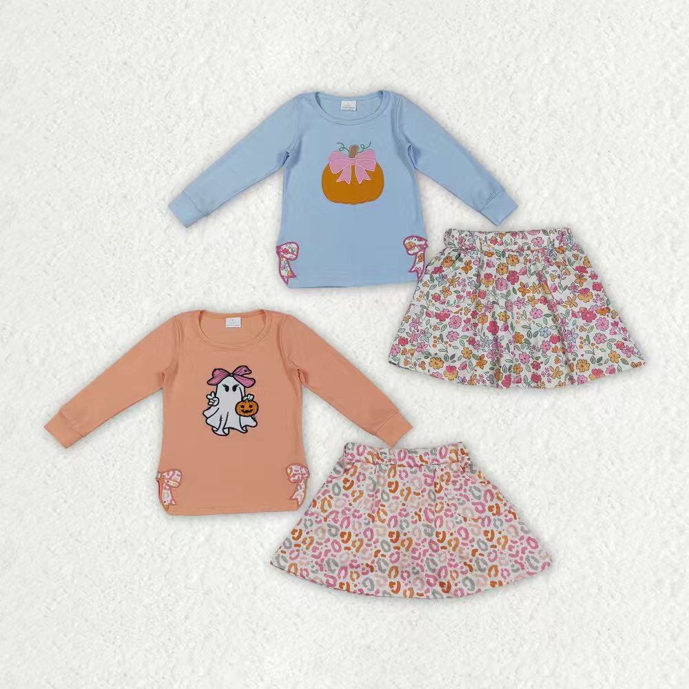 Toddle girl embroidery fall pumpin shirt floral skort outfit