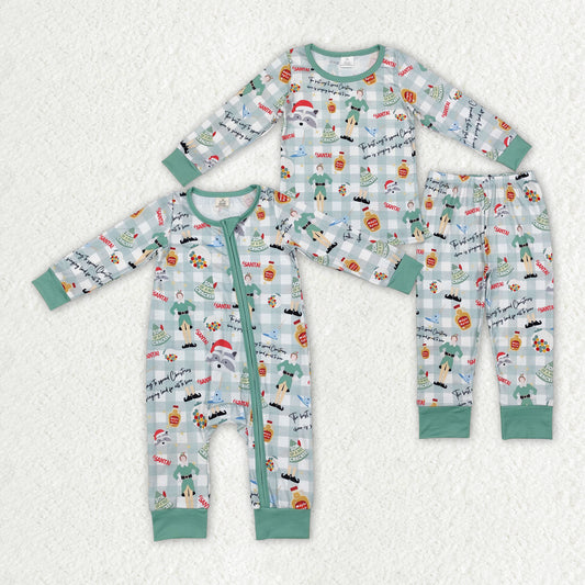 baby boy Christmas design long sleeve sleepwear matching bamboo pajama set