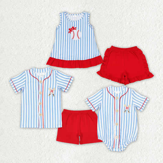 sister brother embroidery baseball sports clothes outfit