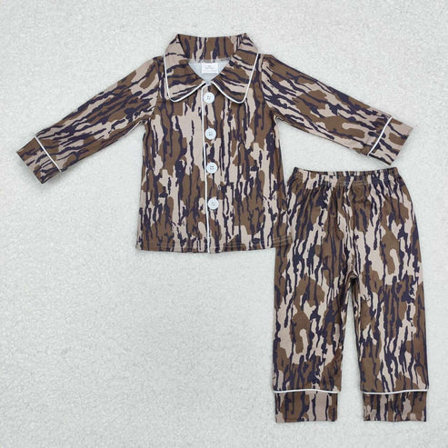 kids baby green camo button up matching pajama set