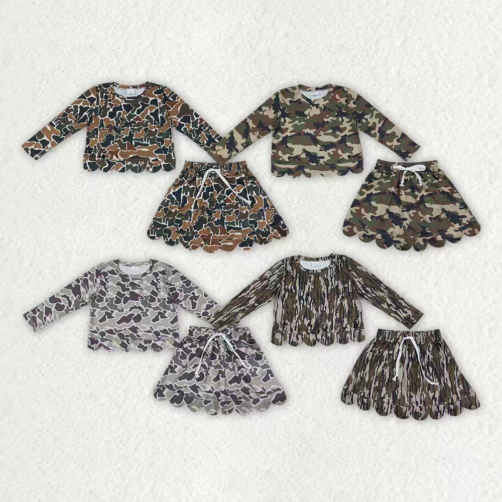Dark grey camo top matching skorts girls summer outfit
