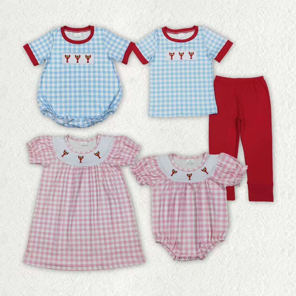 Mardi Gras embroidery crawfish boys short sleeve matching outfit