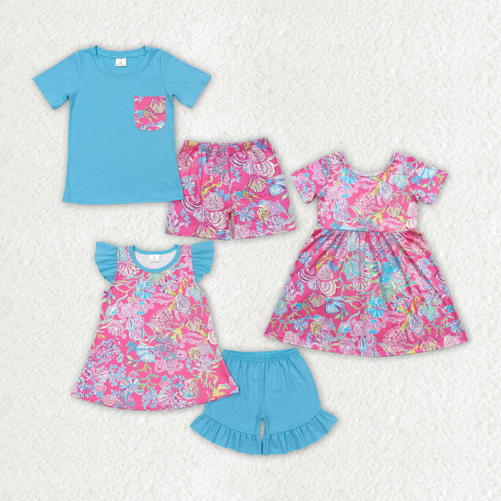 sister brother blue floral wholesale matching sibling set