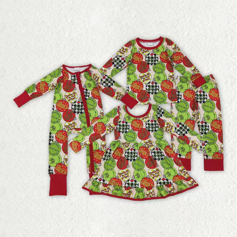 Christmas green face boys long sleeve pajama set